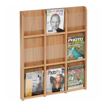 Wooden Mallet 9 Magazine/18 Brochure Oak & Acrylic Wall Display - Light Oak LM-12LO